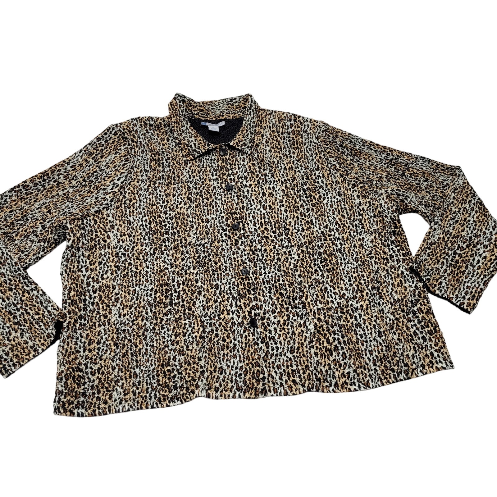 Half Moon Bay Nwt Leopard Cheetah Cat Print Reversible Crinkle Stretch Blouse